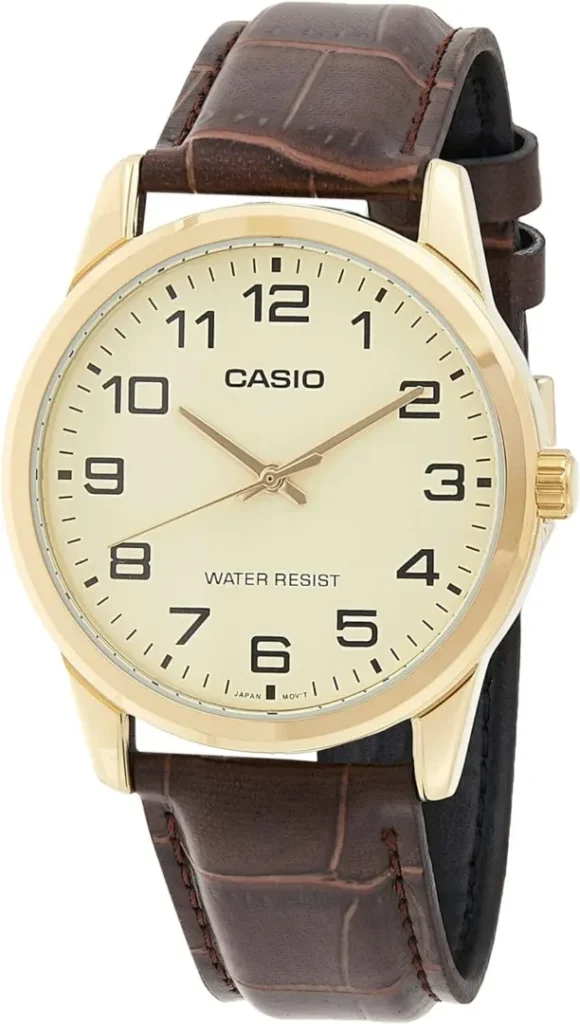 Casio Mens Stainless Steel Quart Watch with Leather Strap, Brown, 18 (Model: EAW-MTP-V001GL-9B) Casio Mens Stainless Steel Quart Watch with Leather Strap, Brown, 18 (Model: EAW-MTP-V001GL-9B)