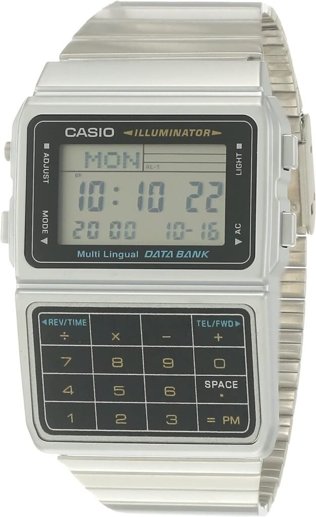 Casio Mens Silver Tone 25 Memory Calculator Databank Watch