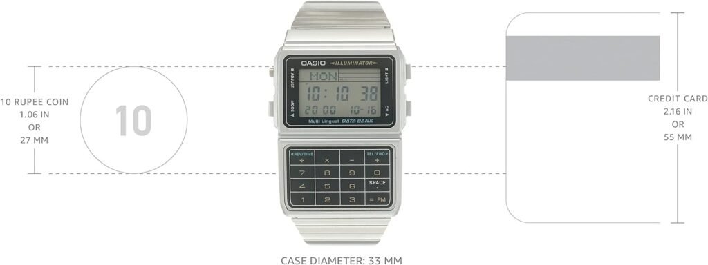 Casio Mens Silver Tone 25 Memory Calculator Databank Watch